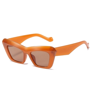 Fashionable orange cat-eye sunglasses with wavy temples and brown lenses for women