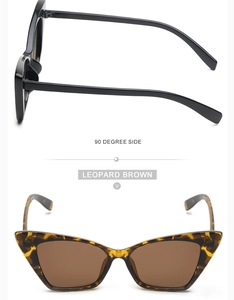 Detail view of stylish leopard brown cat eye sunglasses showing front and side profile
