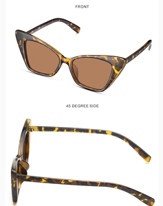 Detail of tortoise shell cat eye sunglasses showing front and 45-degree side view