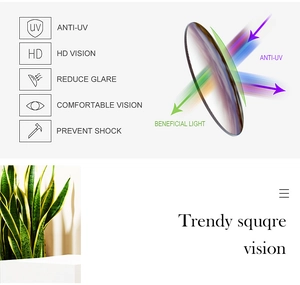 Technical display of HD vision and anti-UV features for square rimless sunglasses