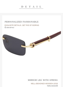 Detailed close-up of premium wood temples with spring hinges and golden metal accents