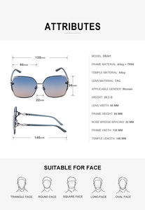 Detailed size specifications for women polarized sunglasses with gradient lenses
