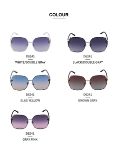 Matrix display showing five color variations of large frame polarized fox head sunglasses