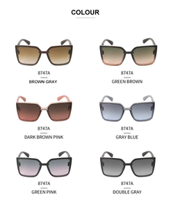 Six couleurs de lunettes de soleil carrées modèle 8747A avec verres dégradés élégants
