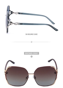 Detail view of polarized large frame sunglasses with rhinestone-embellished temples