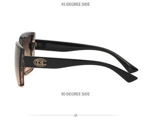 Détail des lunettes de soleil carrées avec logo G doré et verres dégradés