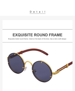 Exquisite retro round sunglasses with gold metal frame and detailed temples