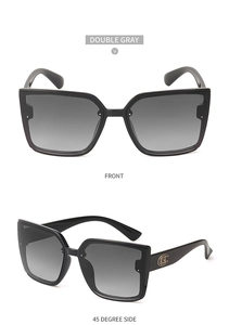 Vue de face et de profil de grandes lunettes de soleil carrées noires avec verres dégradés