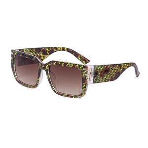 Women's oversized square sunglasses with brown FF monogram frames and gold accents
