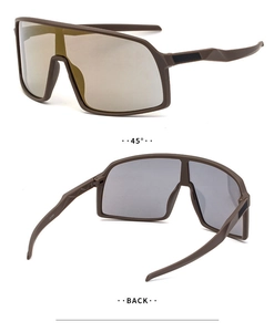 Detailansicht der Vorder- und Rückseite einer braunen Sport-Sonnenbrille mit Polgläsern
