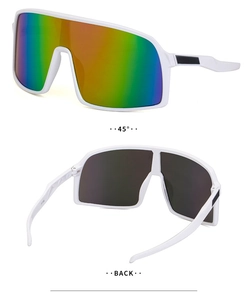 Detailansicht der weißen Sport-Skibrille mit 45-Grad-Winkel und Details zum hinteren Rahmen