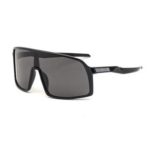 Schwarze Sportsonnenbrille mit grauem Einglas-Schild und großem Rahmen für Radsport im Freien