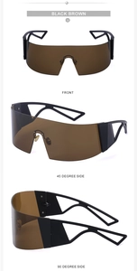 Vues de face et de profil de lunettes de sport noir mat avec verres panoramiques marron