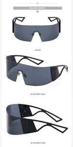Vue sous trois angles de lunettes de soleil masque gris noir au design futuriste