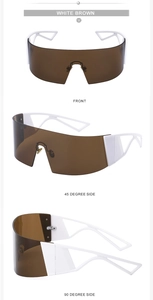 Vues détaillées des lunettes de cyclisme blanches surdimensionnées avec verres bruns