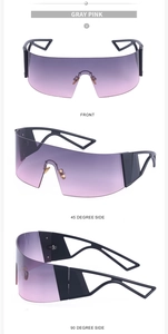 Vues détaillées de lunettes de soleil sport Y2K avec verres dégradés gris rose