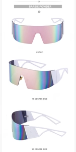 Vues sous trois angles de lunettes de soleil de sport blanches avec verres arc-en-ciel