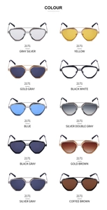 Steampunk sunglasses color chart showing ten gradient and solid polygon frame options