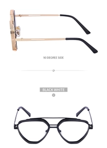 Detail of steampunk sunglasses frame featuring metal mesh texture and geometric black rims
