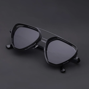 Steampunk black aviator sunglasses with hollow side shield design for men and women