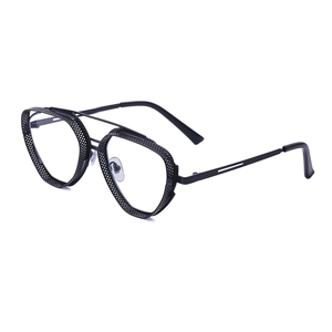 Steampunk irregular sunglasses with black industrial metal mesh frame and double bridge