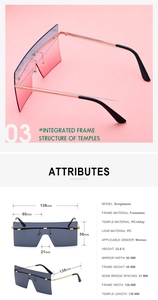 Vue détaillée des lunettes de soleil sans monture avec verres dégradés roses et cadre PC