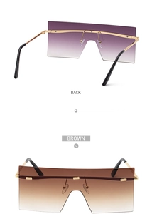 Vues avant et arrière de lunettes de soleil carrées sans monture en dégradé de violet