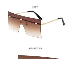 Vues détaillées de lunettes de soleil oversize sans monture avec verres dégradés marron