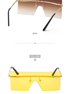 Détails de lunettes de soleil carrées oversize avec verres jaunes et dégradés et monture métal