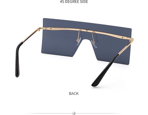Vue détaillée arrière et latérale de lunettes de soleil sans monture à cadre doré
