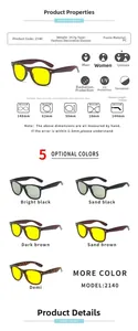 Detailed size chart for polarized night vision sunglasses featuring PC frame dimensions