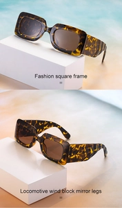Detail of tortoise shell square frame sunglasses with thick windproof temple arms