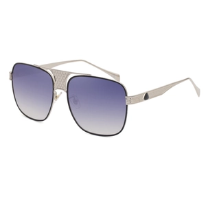 Classic silver square metal aviator sunglasses with blue-purple gradient lenses