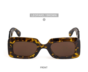 Front view of trendy leopard print rectangle sunglasses with brown lenses
