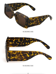 Detail showing 45 and 90 degree side views of tortoise shell sunglasses frames