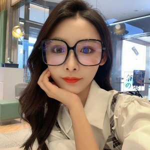Fashionable oversized square black frame glasses with anti-blue light coating for women