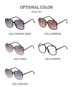 Detailed view of fashion oversized square sunglasses showing five optional lens colors