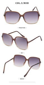 Three perspectives of gradient brown oversized square sunglasses for women