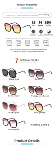 Detailed size chart for oversized square sunglasses showing frame width and lens height