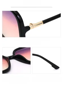 Detail of square sunglasses showing metal hinges, smooth nose pads and sleek anti-slip temples
