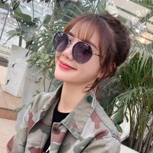 Classic large frame sunglasses with gradient purple lenses and double bridge metal structure