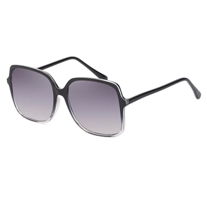 Chic oversized square sunglasses with black to clear gradient frame and purple lenses