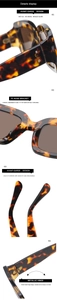 Detail of tortoise shell sunglasses showing UV400 lenses and ergonomic PC nose pads