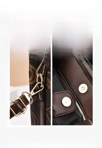 Détail des finitions métalliques galvanisées et de la texture en cuir du sac seau