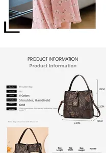 Tableau des tailles détaillé pour sac seau en similicuir imprimé avec ferrures dorées