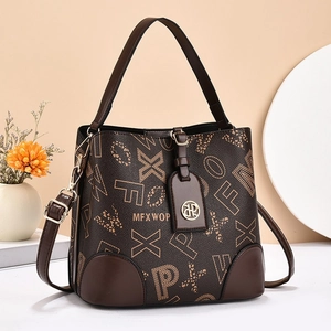 Sac Seau Femmes Cuir PU Imprimé Lettres Monogramme Grande Capacité Sac Bandoulière Sac À Main Vintage Style Rue