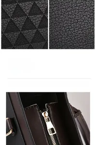 Detail of premium black embossed leather tote with polished gold zipper hardware