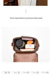 Internal view of brown leather crossbody bag showing large capacity for essentials