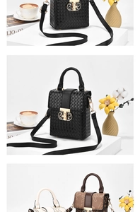 Detail of woven texture handbag with golden geometric lock and adjustable strap