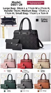 Ensemble de trois sacs pour femmes comprenant un grand sac à main et des pochettes texturées